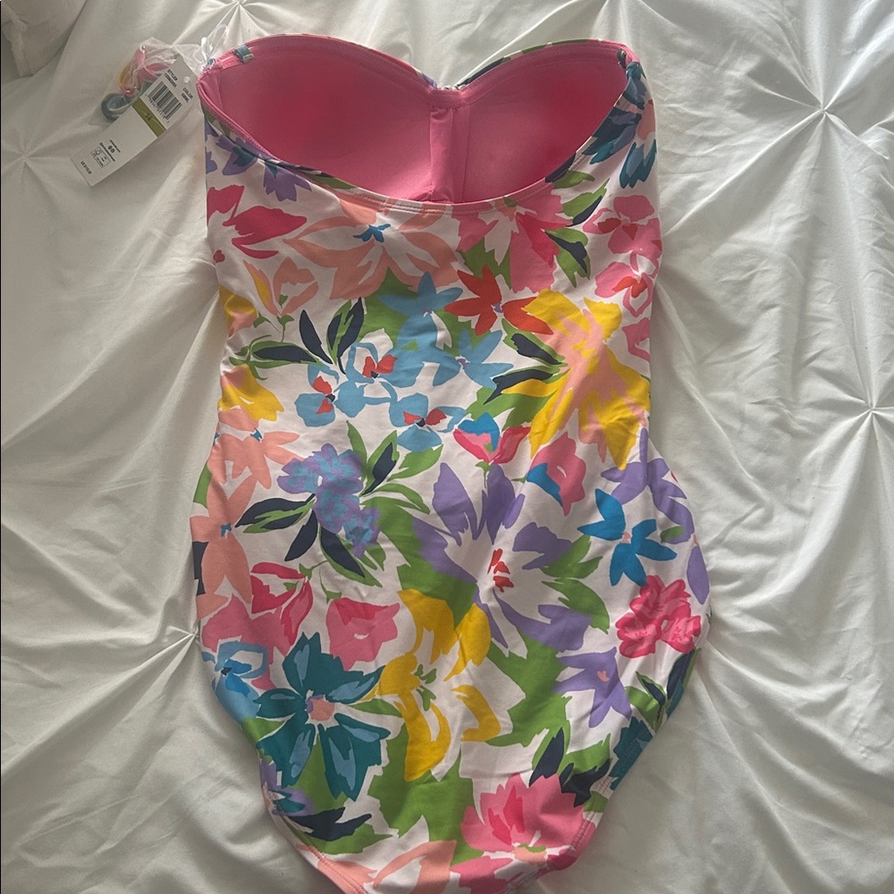 Anne Cole Floral One Piece - Pink, Yellow, Green, Blue - Picture 2 of 3